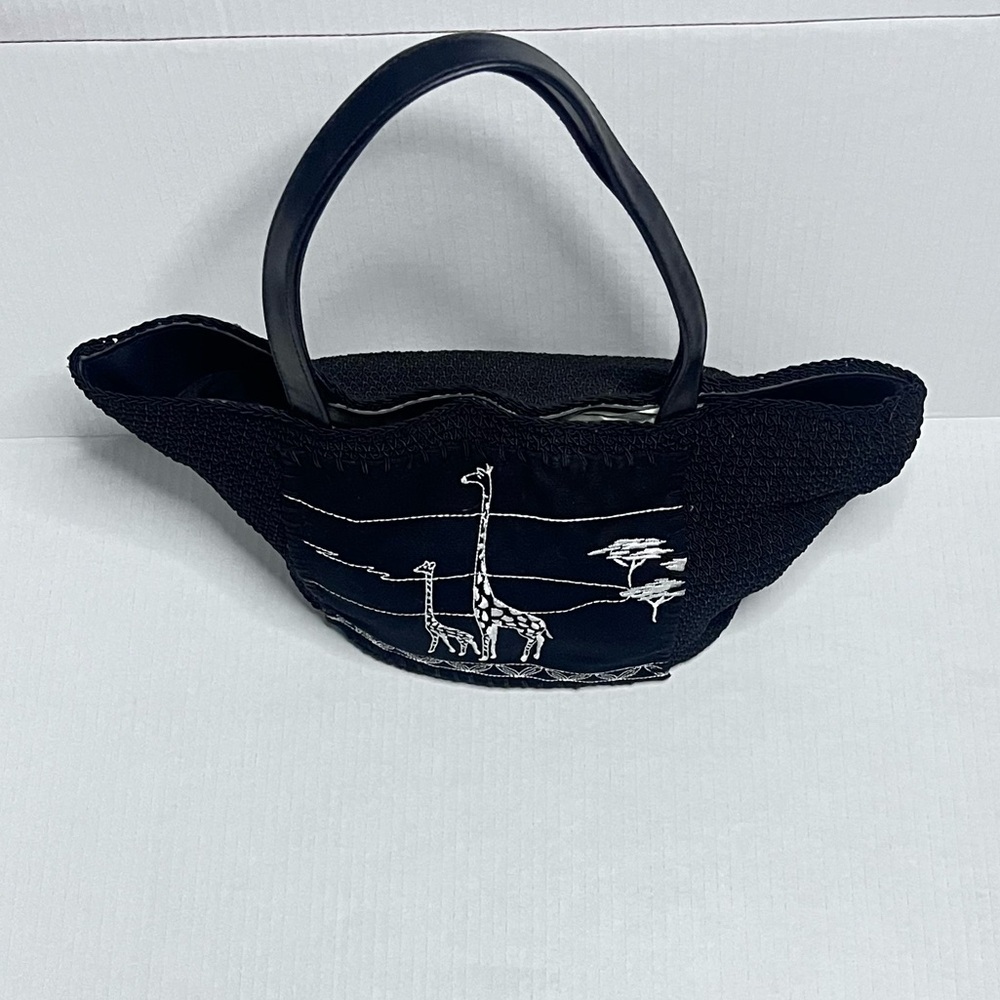 Giraffe Embroidered Patchwork Macram Tote Bag - image 8